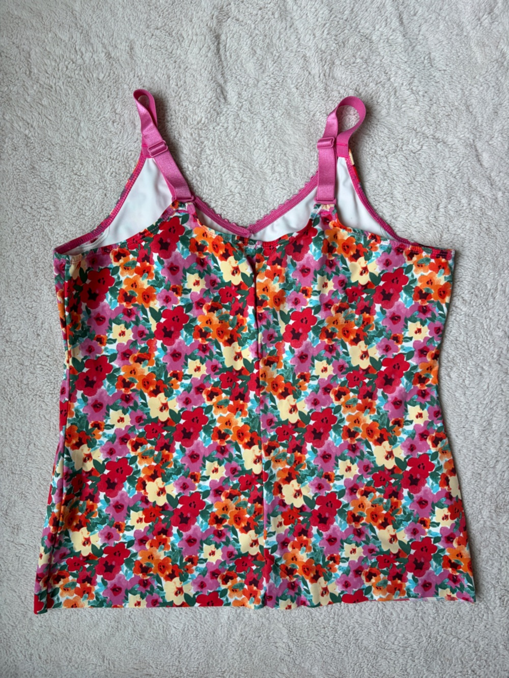 Ruby Ribbon Floral V-Neck Cami Shapewear Tank Top in Pink Multi Floral Size 40 - Picture 2 of 7